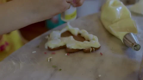 Christmas Tree Cookie Being Decorated By A Child Stock Footage 347558649