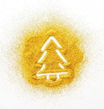 Christmas tree cookie with icing and sprinkles on a yellow background Stock Photos