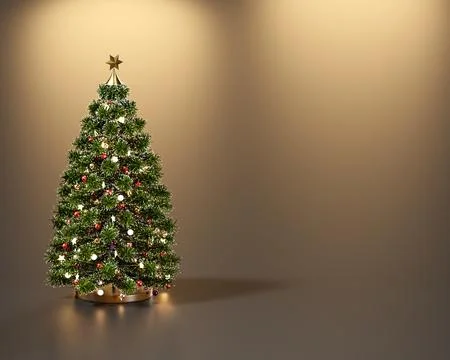 Christmas tree with copy space background 3d rendering Stock Photos