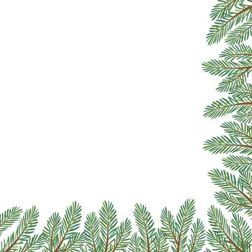 Christmas tree corner frame decoration. For New year cards, posters. Illustrazione stock