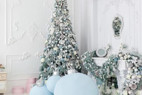 Christmas tree in the corner of the room. Stock Photos