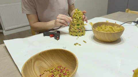 Christmas Tree Craft From Pasta And Beads Handmade Holiday Decoration In 動画素材 341985707