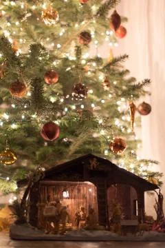Christmas Tree With Crib Stock Photos