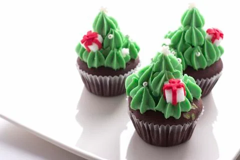 Christmas tree cupcake Stock Photos