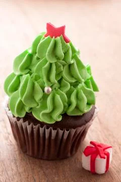 Christmas tree cupcake Stock Photos