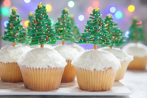 Christmas tree cupcake Stock Photos