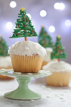 Christmas tree cupcake Stock Photos