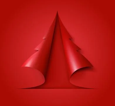 Christmas tree cut out of red paper. Design for holiday cards. xmas Stock Illustration
