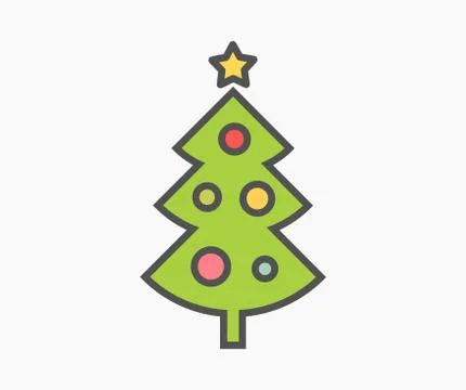 Christmas tree cute flat design icon. Vector illustration. Stock Illustration