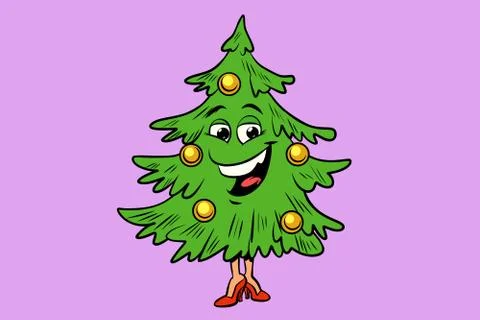 Christmas tree cute smiley face character Stock Illustration