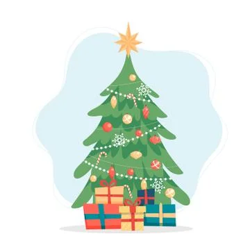 Christmas tree. Cute vector illustration in flat style Stock Illustration