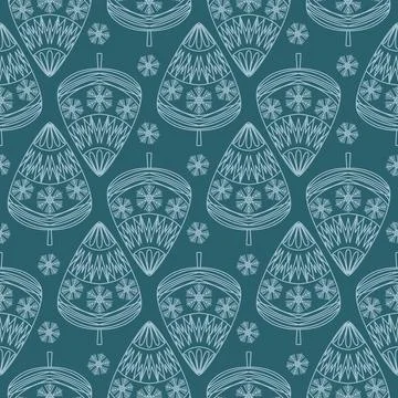 Christmas tree on dark blue background seamless pattern for design. Christmas Illustrazione stock