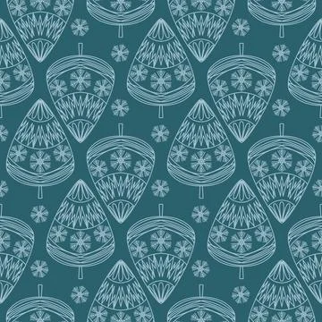 Christmas tree on dark blue background seamless pattern for design. Christmas Illustrazione stock