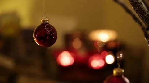 Christmas tree decor and red candles in Europe Stock Footage 71041704