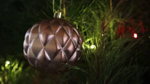 Christmas Tree Decor Golden On Tree Close Up Stock Footage 229457511