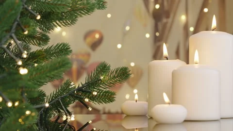 Christmas tree decorated on background. Winter holidays concept close-up Stock Footage 263104871