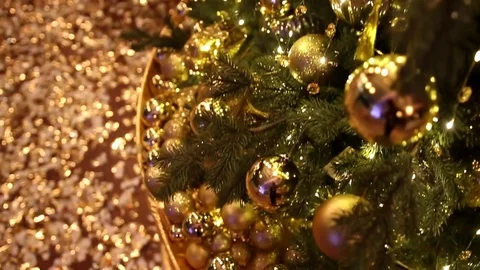 Christmas tree decorated with christmas tree toys and shining lights  Stock Footage 70750037