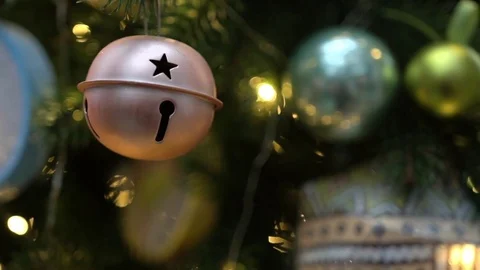 Christmas tree decorated with christmas tree toys and shining lights, close-up Video stock 83566610