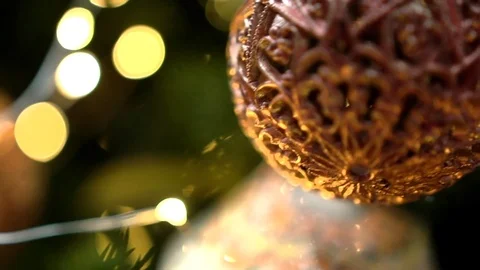 Christmas tree decorated with christmas tree toys and shining lights, close-up Video stock 83566895