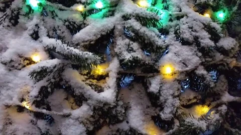 Christmas tree decorated with garlands. Stock Footage