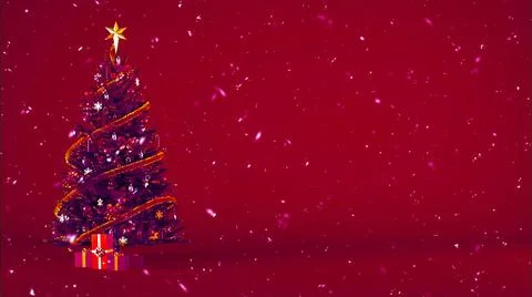 Christmas tree decorated with gift boxes on a burgundy background with snow.. イラスト素材