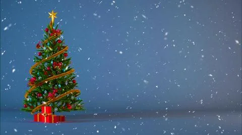 Christmas tree decorated with gift boxes on a gray background with snow, wa.. Stock Illustration
