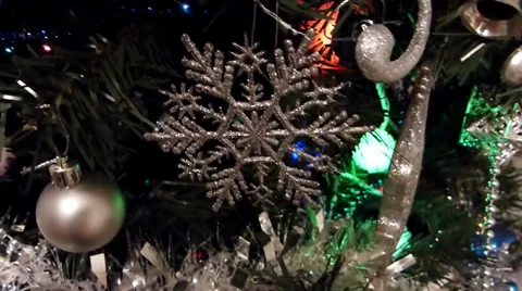 Christmas Tree Decorated With Lights, Camera Move. Video stock 37187123