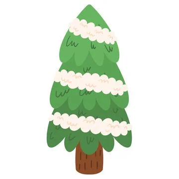 Christmas tree. Decorated pine and fir with light garland, balls and ribbons Stock Illustration