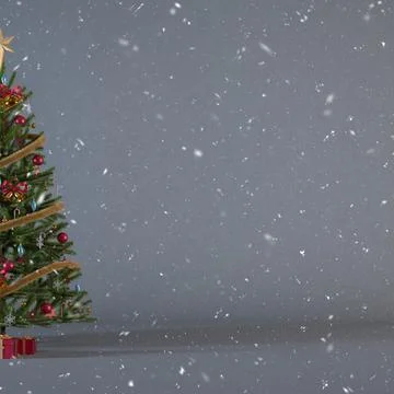 Christmas tree decorated with present boxes on a gray square background with  Stock Illustration