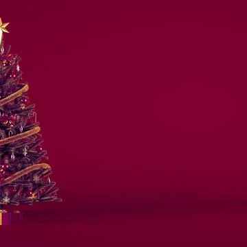 Christmas tree decorated with present boxes on burgundy square background wit Stockillustratie
