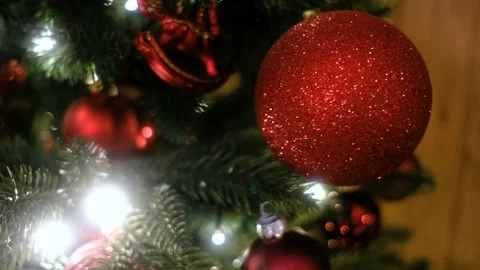 Christmas tree decorated red balls closeup Stock Footage 143230966