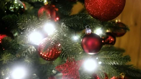 Christmas tree decorated red balls closeup 스톡 동영상 165190857
