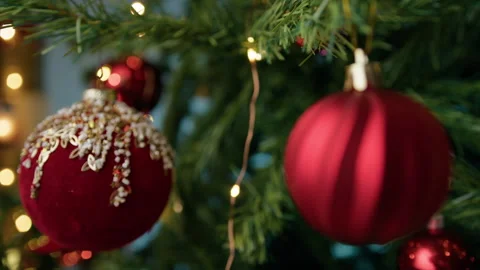 Christmas tree decorated with red balls Stock Footage 255597144