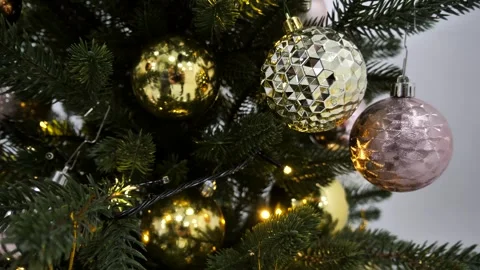 Christmas tree decorated with royal balls Stock Footage 299600022