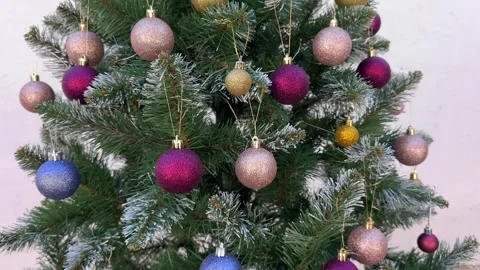 Christmas tree decorated with shiny balls and garland camera wiring Stock Footage 255038795