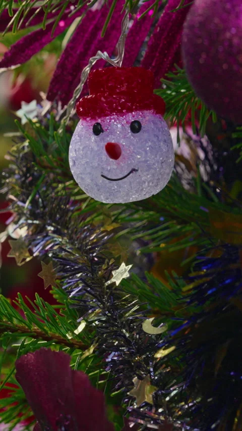 Christmas tree decorates New Years toy outdoor. Festival mood. Closeup. Vertical Stock Footage 325566135