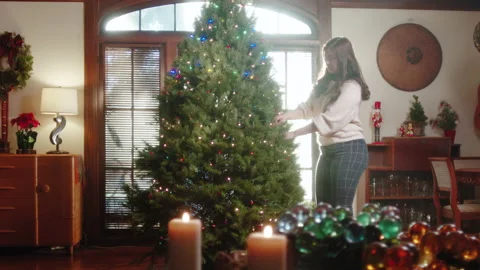 Christmas Tree Decorating 4K 48FPS SLO-MO Stock Footage 144462678