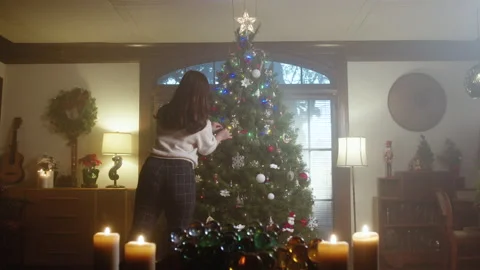 Christmas Tree Decorating 4K 48FPS SLO-MO Stock Footage 144463046