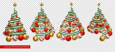 Christmas Tree Decoration 3D Rendering Elements PSD Template