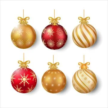 Christmas tree decoration elements with luxurious red and golden color and go Illustrazione stock