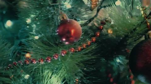 Christmas tree decoration with falling snow Stock Footage 165977087