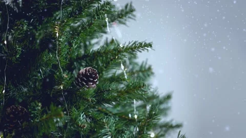 Christmas tree decoration with falling snow in christmas day. Stock Footage 221902209