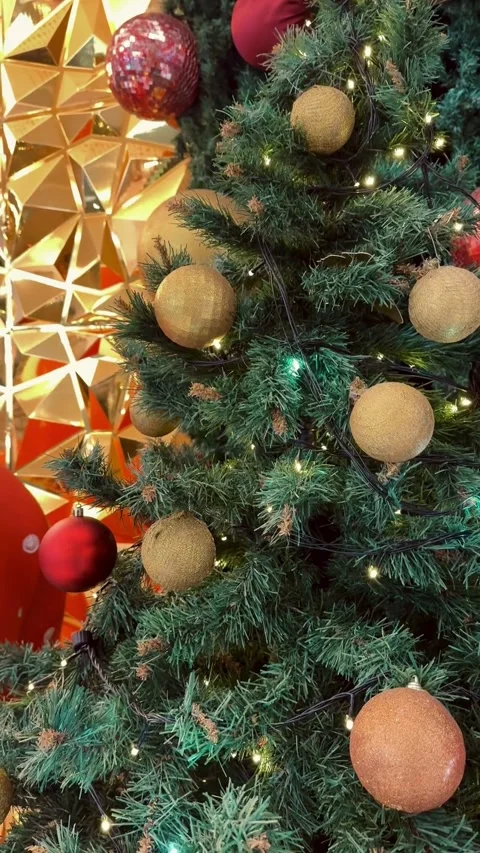 Christmas Tree Decoration with Festive Lights and Accessories 스톡 동영상 342635005