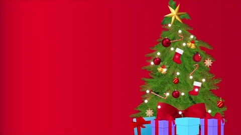 Christmas Tree Decoration On Red Background Video stock 227480281