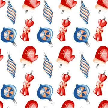 Christmas tree decoration seamless pattern in cartoon style. Winter holidays Stock Illustration