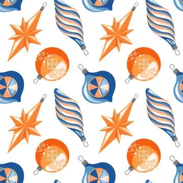 Christmas tree decoration seamless pattern in cartoon style. Winter holidays Stock Illustration