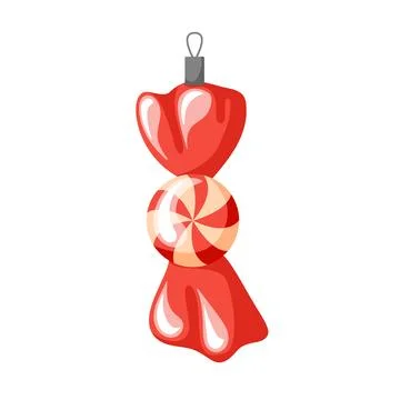 Christmas tree decoration in a shape of candy. New year toy in cartoon style Stock Illustration