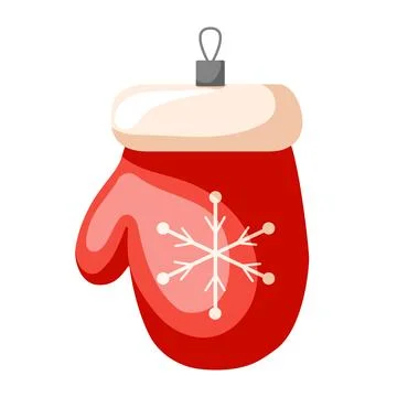 Christmas tree decoration in a shape of mitten with snowflake. Cartoon style Stock Illustration