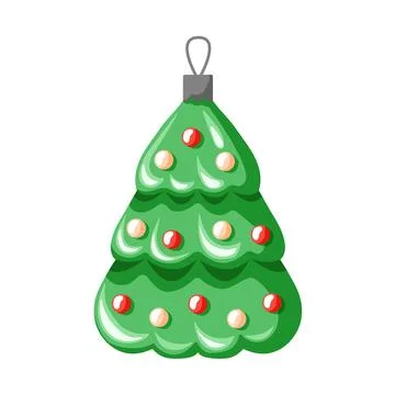 Christmas tree decoration in a shape of tree. Cartoon style. New year toy in Stock Illustration