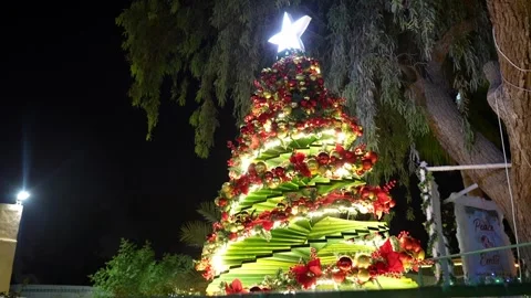 Christmas tree decoration with star light Stock Footage 295482999